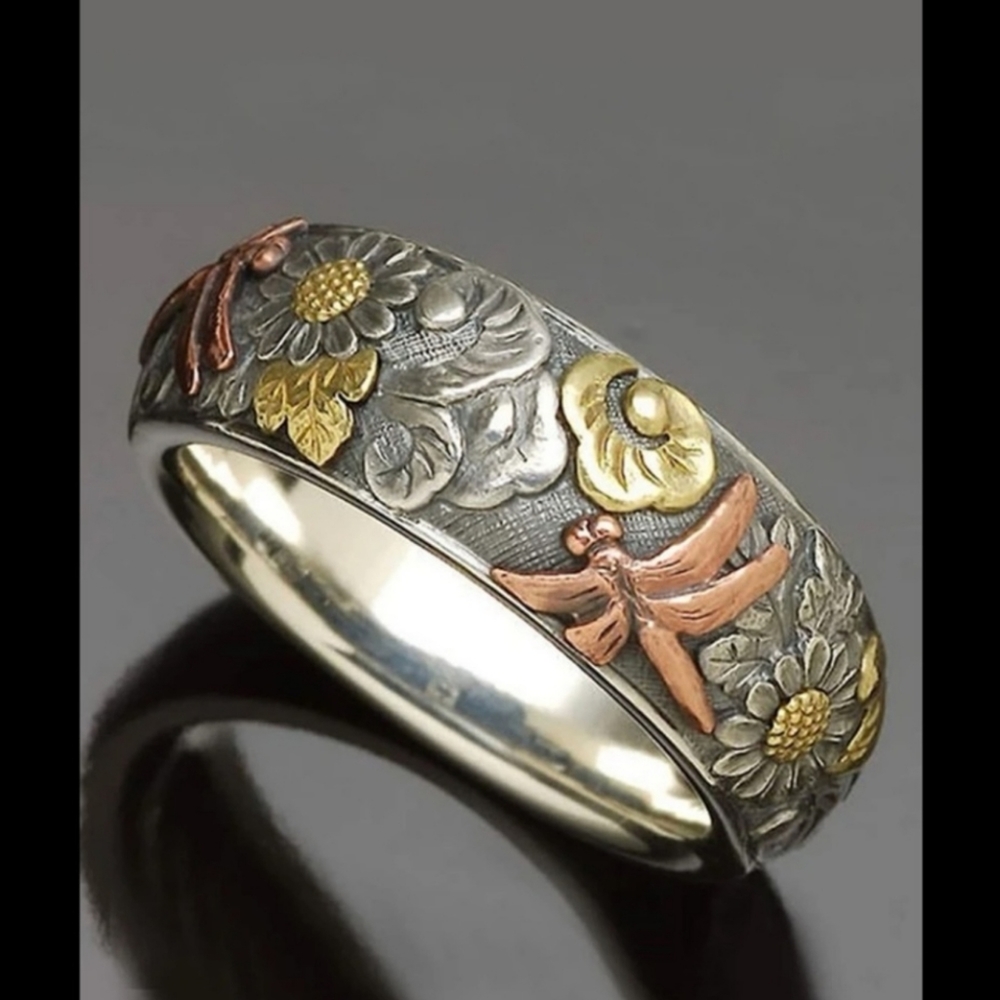 Engraved Flower and Dragon Ring